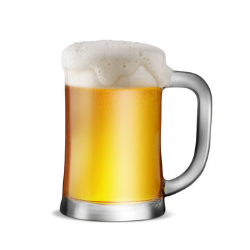 Beer Mug with frothy foam, PNG transparency with shadow