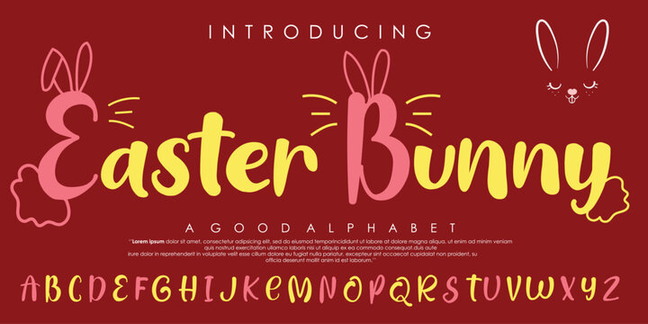  Modern Easter Bunny alphabet font design with bunny ears and elegant modern vector calligraphy design for holiday greeting cards and invitations of the happy Easter day. vector illustration