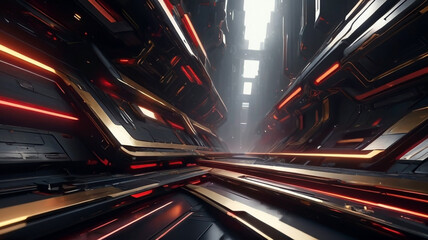 Fototapeta premium Futuristic sci fi background with black, red, and gold colors