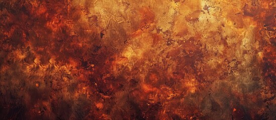 An abstract painting featuring vibrant orange and earthy brown colors on a wall, creating a dynamic and energetic visual impact. The brushstrokes and textures add depth and intrigue to the composition