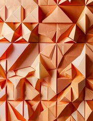 Abstract geometric orange 3d object background with colorful creative art paper template or minimal trendy geometry contemporary fashion and modern wallpaper pattern decoration gradient card backdrop.