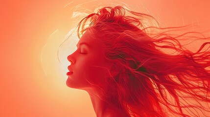 A beautiful girl with flowing hair against the bright summer sun.