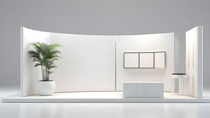 3d render of minimalist exhibition booth. Exhibition stand mockup template. Promotion center	