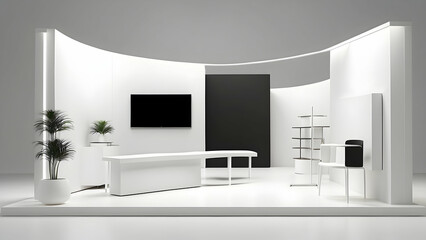 3d rendering of minimalist exhibition booth on white background