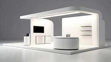 3d render of minimalist exhibition booth. Exhibition stand mockup template. Promotion center	