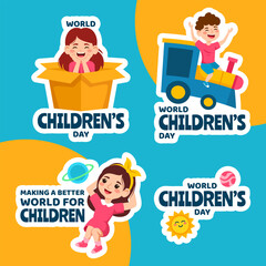 Children Day Label Flat Cartoon Hand Drawn Templates Background Illustration