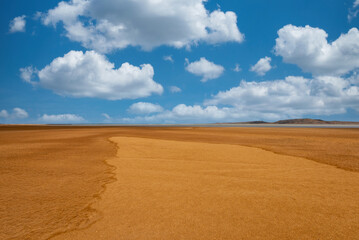 Fototapeta na wymiar Landscape of the Bahía Portete with blue sky Natural National Park. Guajira, Colombia. 