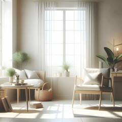 An interior room with a blurred effect, home, window, house, living, furniture, illustration, Ai generated 