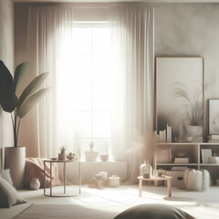 An interior room with a blurred effect, home, window, house, living, furniture, illustration, Ai generated 