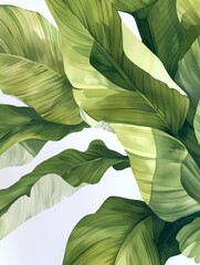 Green Leaves Painting on White Background. Printable Wall Art.