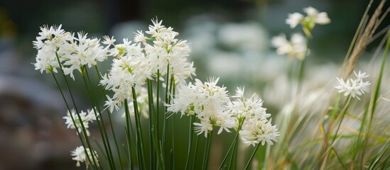 Serene Beauty: White Flowers Blossoming in a Lush Garden