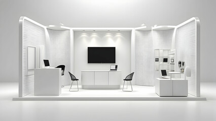 3d rendering of futuristic exhibition booth on white background