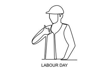 Continuous one line drawing labor day concept with lettering labour day isolated on white background.outline vector art illustration