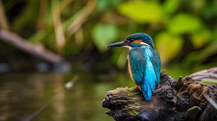 Fototapeta premium Kingfisher_perched_by_a_river_wildlife