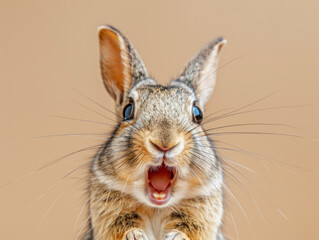 Surprised Rabbit with Mouth Open in Close-Up