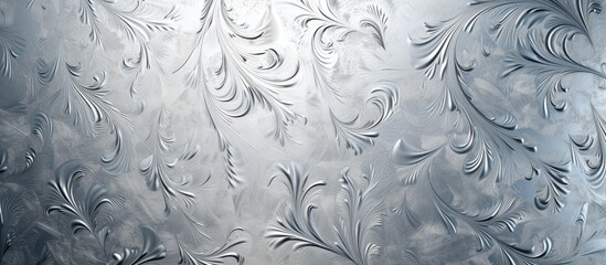 A detailed view of a frosted glass window, showcasing its intricate patterned texture. The texture creates a semi-transparent and blurred effect, allowing light to softly filter through the glass.