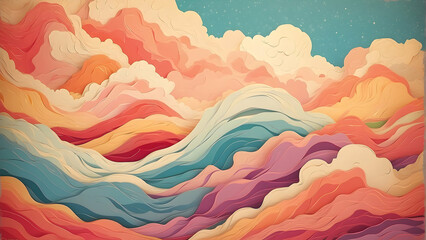 colorful paper cut wavy clouds background
