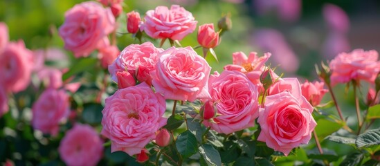 Vibrant Pink Roses Blossoming in a Serene Garden Setting