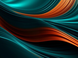 Turquoise and Orange Wavy Lines Abstract Background. Generative AI