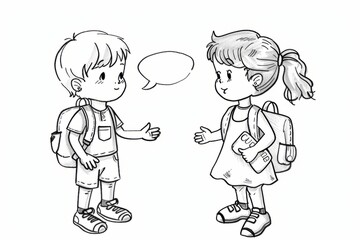 Cartoon cute doodles of children practicing good manners and kindness towards each other in kindergarten, Generative AI