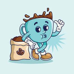 Retro Mascot Character Illustration of Coffee Cup Whistle with Recommendations Gesture