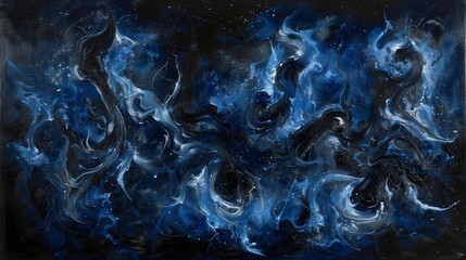 Abstract Cosmic Swirls in Blue and Black