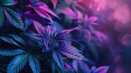 Beautiful cannabis background. Purple Medicinal Marijuanna. New aestethic fashion trendy look