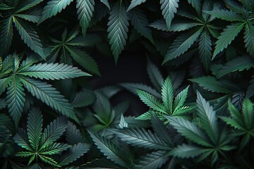 Medicinal marijuana leaf frame on black background