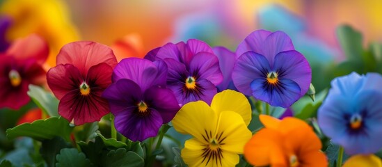 Vibrant and Colorful Pansies Blooming in a Lush Garden Setting