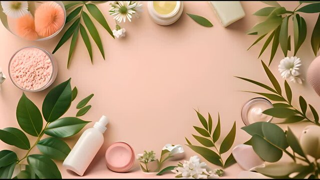 Elegant Cosmetic Arrangement with Natural Elements.