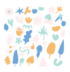 set of organic shape floral flowers nature in vibrant colors