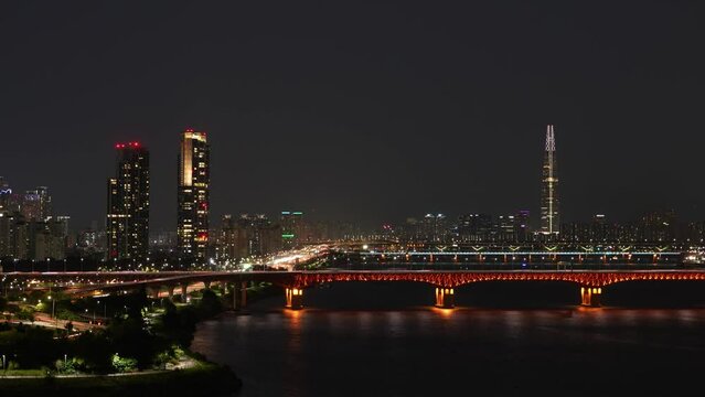 South Korea Seoul Han River city night scene
