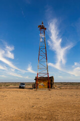 Punta Gallinas lighthouse and blue sky with clouds. Guajira, Colombia.
