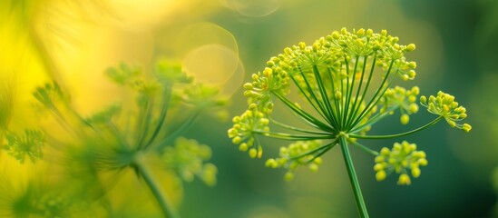 A green flower blooming against a vibrant yellow background, showcasing the beauty of terrestrial plants in harmony with the sky and water elements.