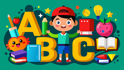 Vector illustration with ABCs and a student together with school supplies.