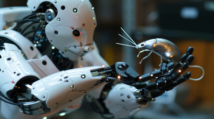 Artificial Intelligence Concept: Robot and Mouse

