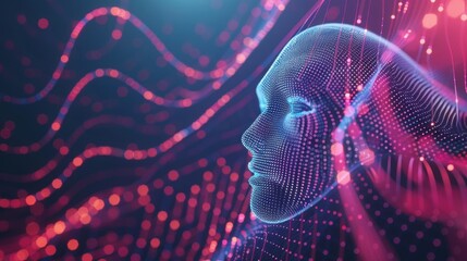 abstract internet connection technology with colored lines with a person's face