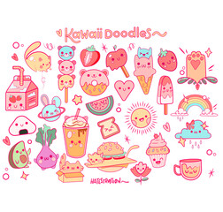 Kawaii Doodles PNG Coloured Illustration Set 