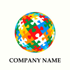 Colorful spherical jigsaw puzzle design. Vector isolated on white background