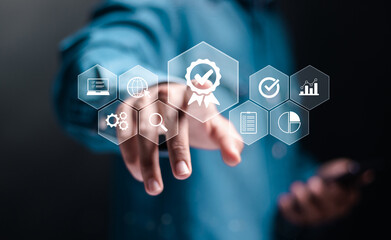 ISO standards quality control. Quality assurance or guarantee product. ISO Standard certification.