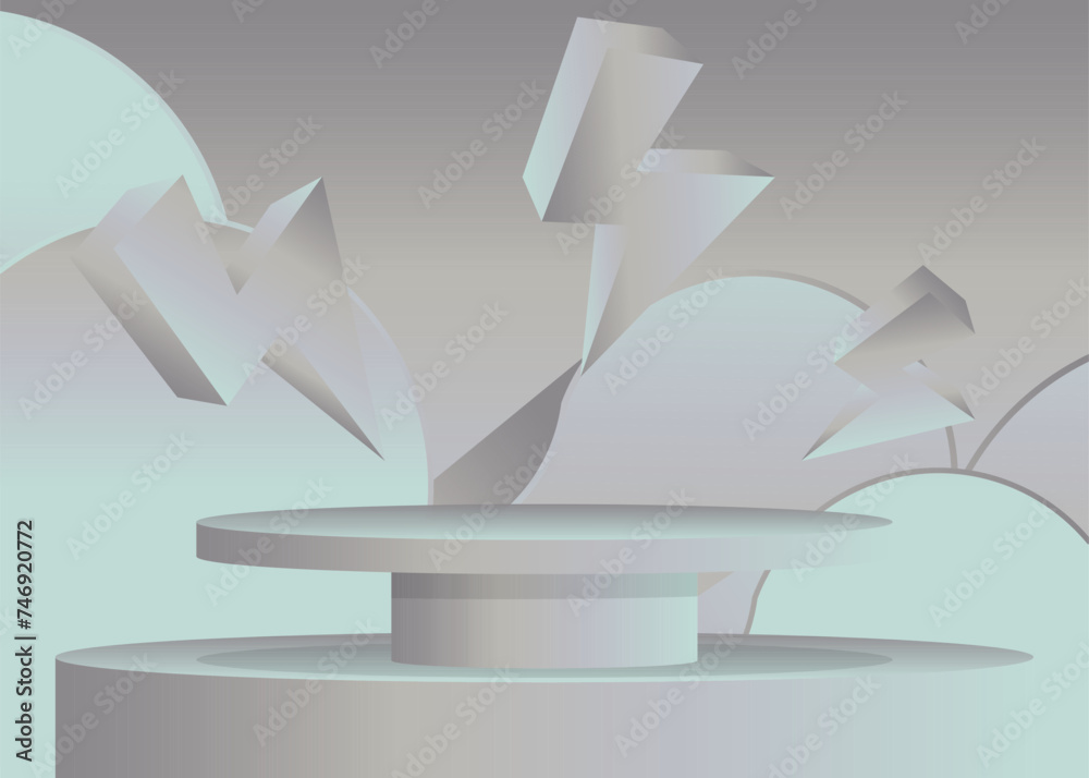 Wall mural Silver mockup product display. Vector cylinder pedestal podium. Stage showcase for presentation. - Wall murals