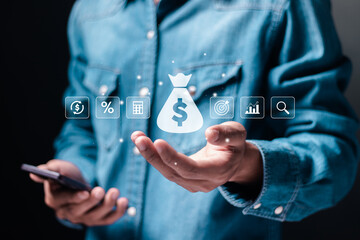 Budget and financial planning concept. Calculate company income and expenses. Corporate finance and...