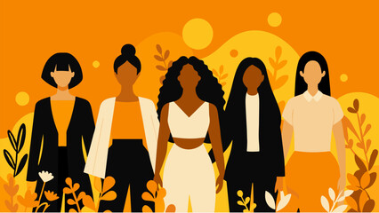 Vector illustration drawing representing the meeting of women of different races on Women's Day.