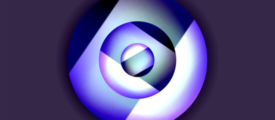 Glossy metal glowing circles geometric background. Minimal abstract composition. Vector illustration For Wallpaper, Banner, Background, Card, Book Illustration, landing page