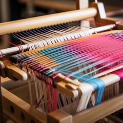 illustration of CLOSE UP OF WEAVING A LOOM, Generative ai