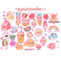 Kawaii Doodle JPG Coloured Illustration Set