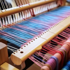 illustration of CLOSE UP OF WEAVING A LOOM, Generative ai
