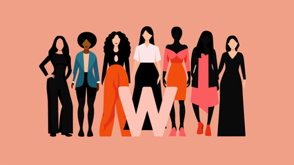 Vector illustration drawing of women of different races on Women's Day.