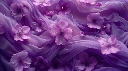 A purple dress floats in the air. with petals and flowers floating around This idea smells good. from fabric softener
