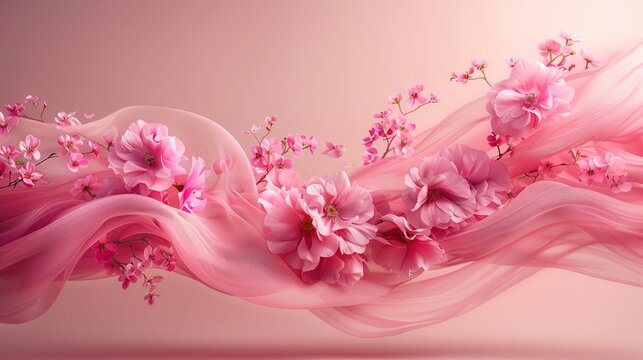 A pink dress floats in the air. with petals and flowers floating around This idea smells good. from fabric softener